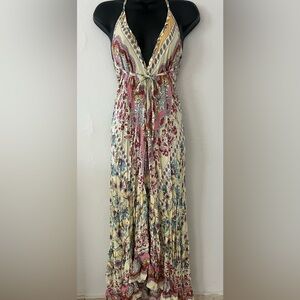 Bohemian Floral Maxi Skirt in Cream and Pink